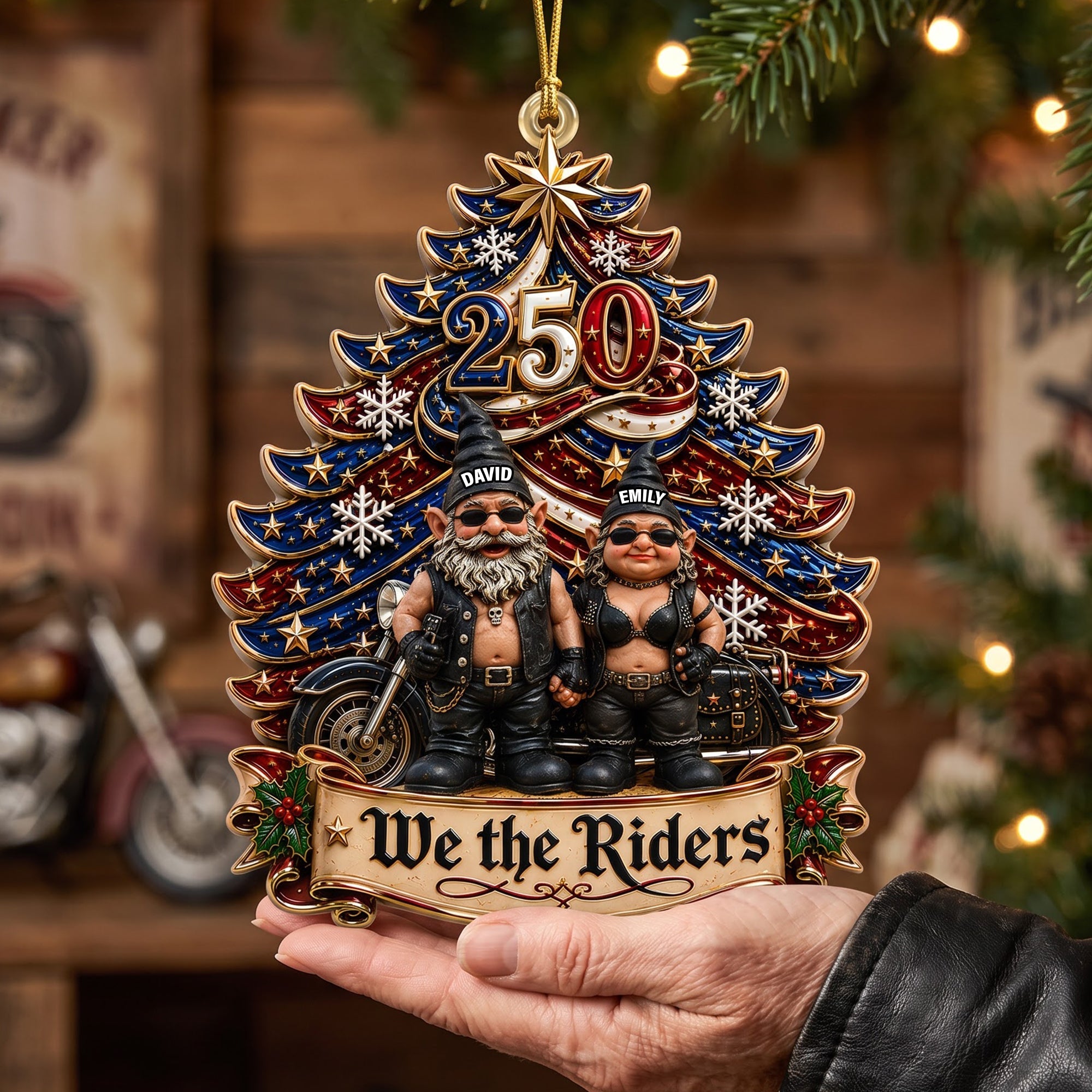 We The Riders: Personalized Biker Motorcycle Gnome Ornament - Perfect Christmas Gift for Couples