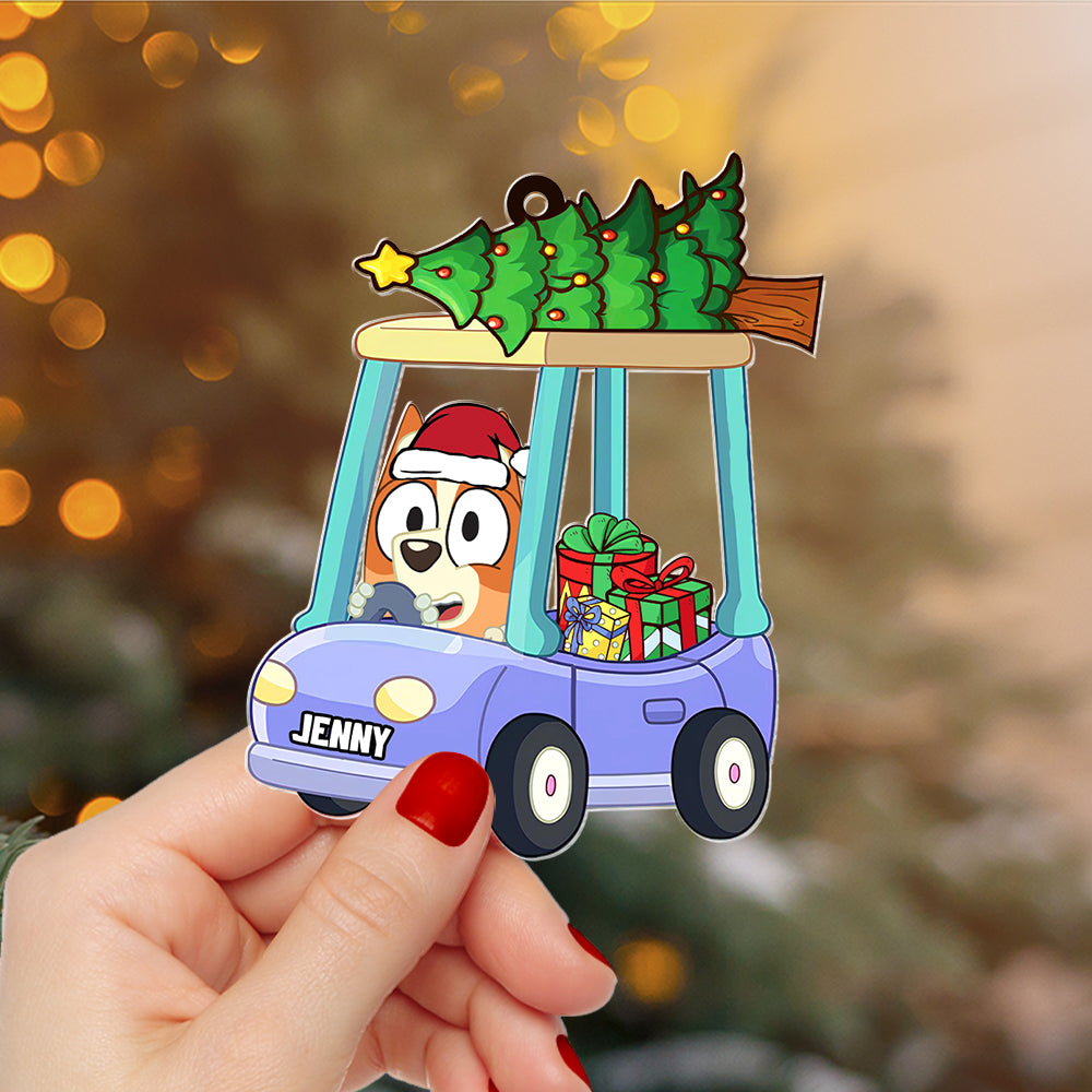 Personalized Kids' Christmas Car Ornament with Cartoon Dog Character