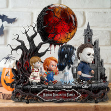 Load image into Gallery viewer, &quot;Horror Runs Deep in the Family&quot; - Personalized Horror Slay Family Acrylic Plaque - Unique Gift for Horror Fans, Family &amp; Friends Shaped Plaques PopCulturePrints
