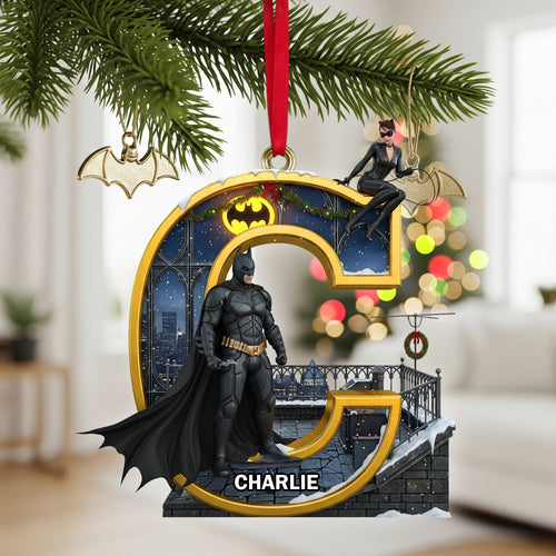 “Embrace the Night: Personalize Your Shadow Wing Initials Christmas Ornament - A Unique Gift for Fans” Ornament PopCulturePrints
