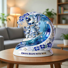 Load image into Gallery viewer, Ohana Begins With Mom - Personalize Your Motherhood Surfing Paradise Acrylic Plaque Shaped Plaques PopCulturePrints
