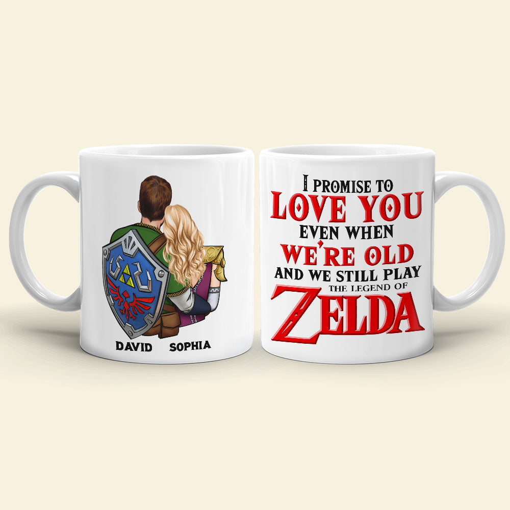 Personalized Gamer Couple Mug - 'I Promise to Love You' - Zelda Lovers Coffee Mug PopCulturePrints