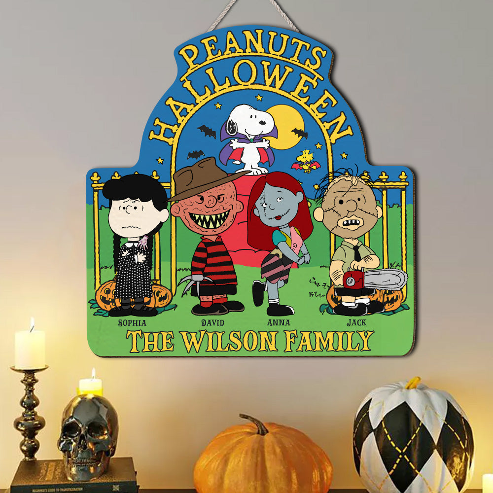 Personalized Halloween Family Wood Sign - Scary Cartoon Characters