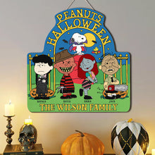 Load image into Gallery viewer, Personalized Halloween Family Wood Sign - Scary Cartoon Characters
