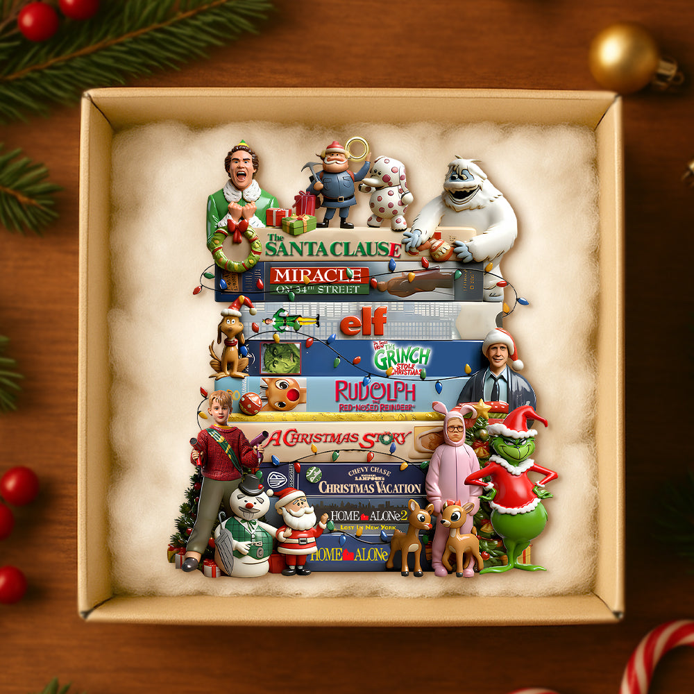"Bring Holiday Cheer with Our Classic Christmas Movies Stack Ornament" - Personalized Gift for Movie Fans Ornament PopCulturePrints