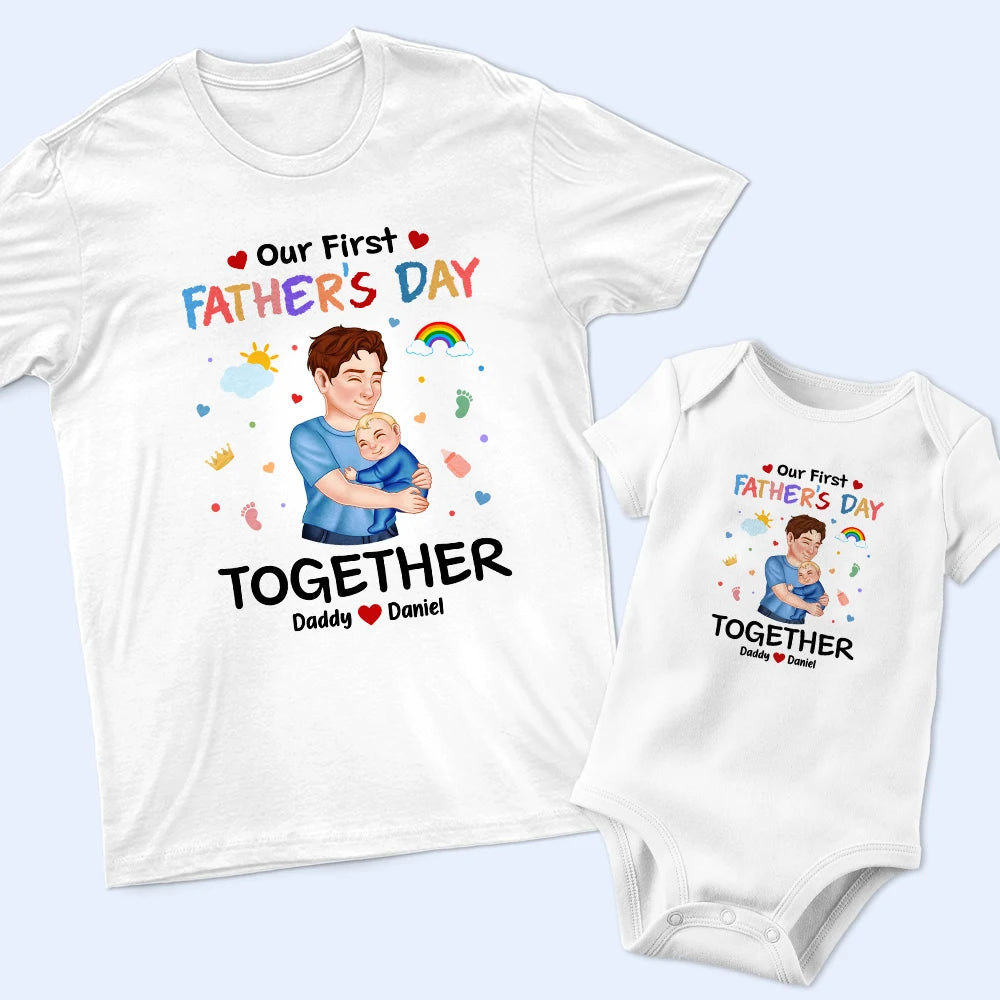 Our First Father's Day Together - Personalized T-Shirt & Baby Onesie Combo T-shirt PopCulturePrints