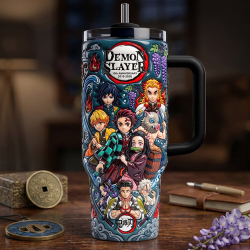 Embrace the Spirit of Adventure - Attack Squad 40oz Tumbler With Handle - Personalized Gift for Anime Fans, Friends, and Family Tumbler Cup PopCulturePrints