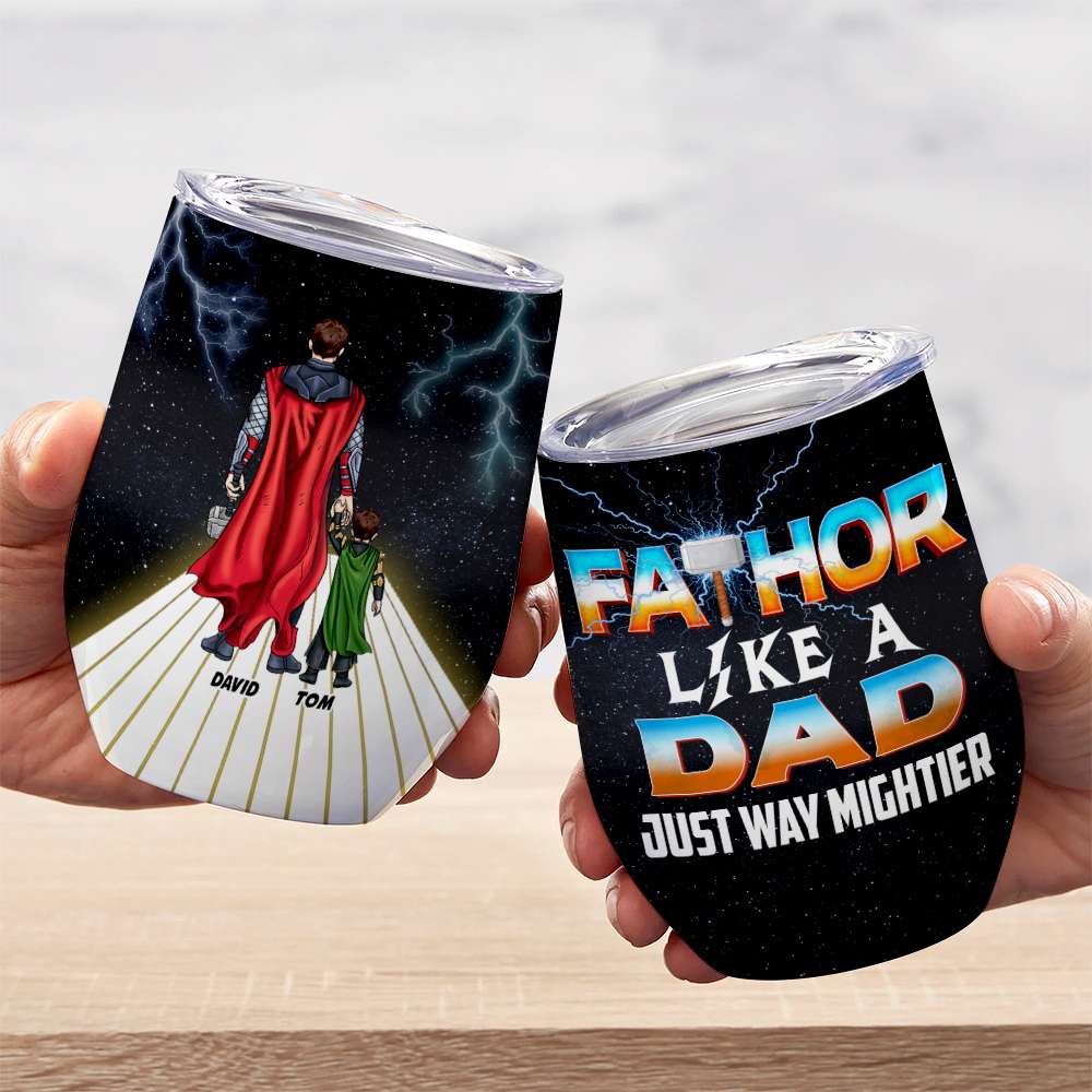 Personalized Super Dad & Kid Wine Tumbler Wine Tumbler PopCulturePrints