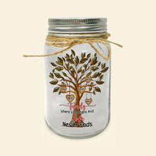 Load image into Gallery viewer, Custom Family Tree Mason Jar Light - Where Life Begins and Love Never Ends Drink Jar PopCulturePrints

