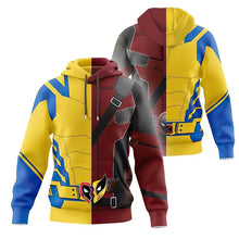 Load image into Gallery viewer, Dual Superhero Costume Hoodie - Wolverine and Deadpool Mashup
