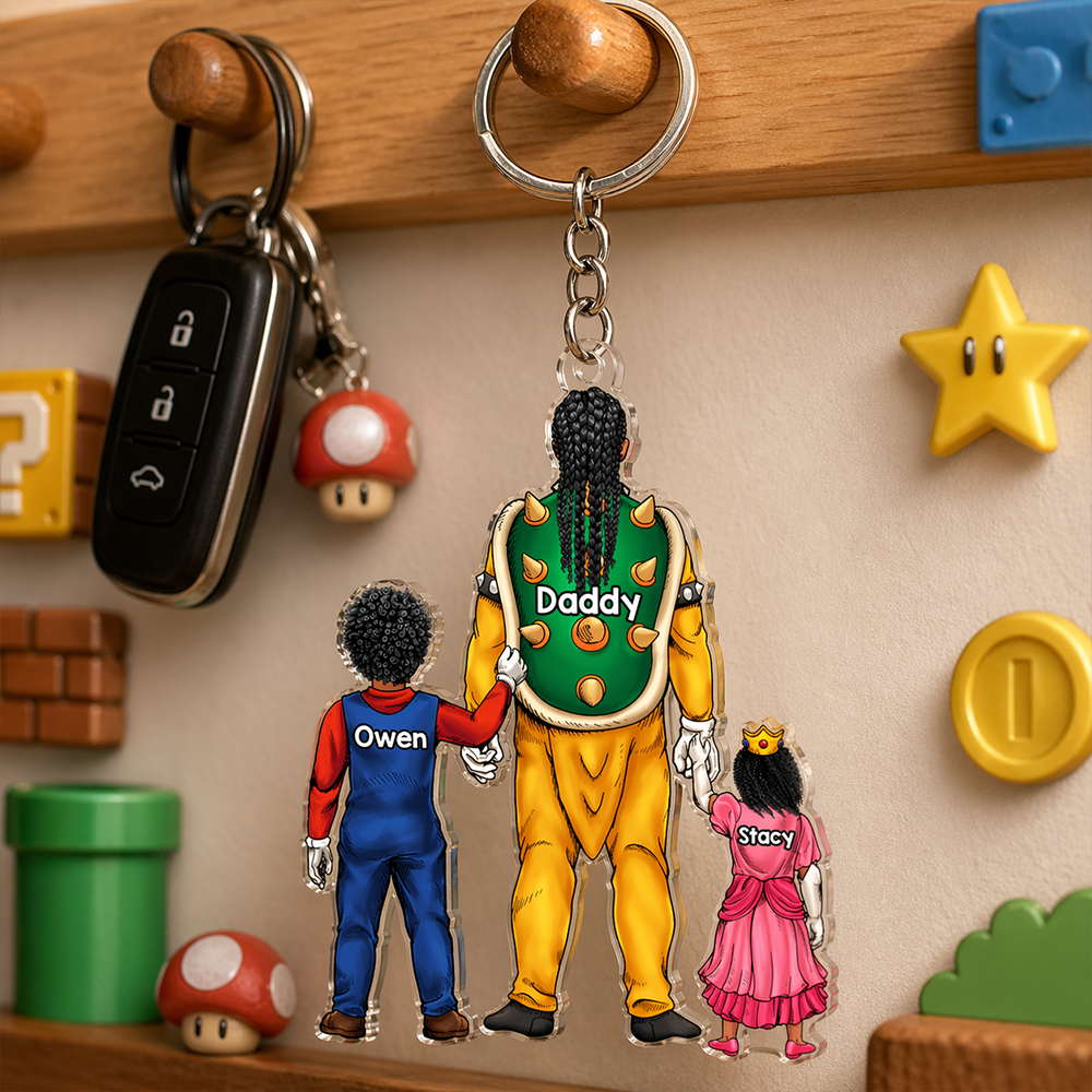 “Celebrate Your Super Dad!” - Retro Game Dad Keychain - Personalized Gift for Father, Grandpa, and More Keychains PopCulturePrints