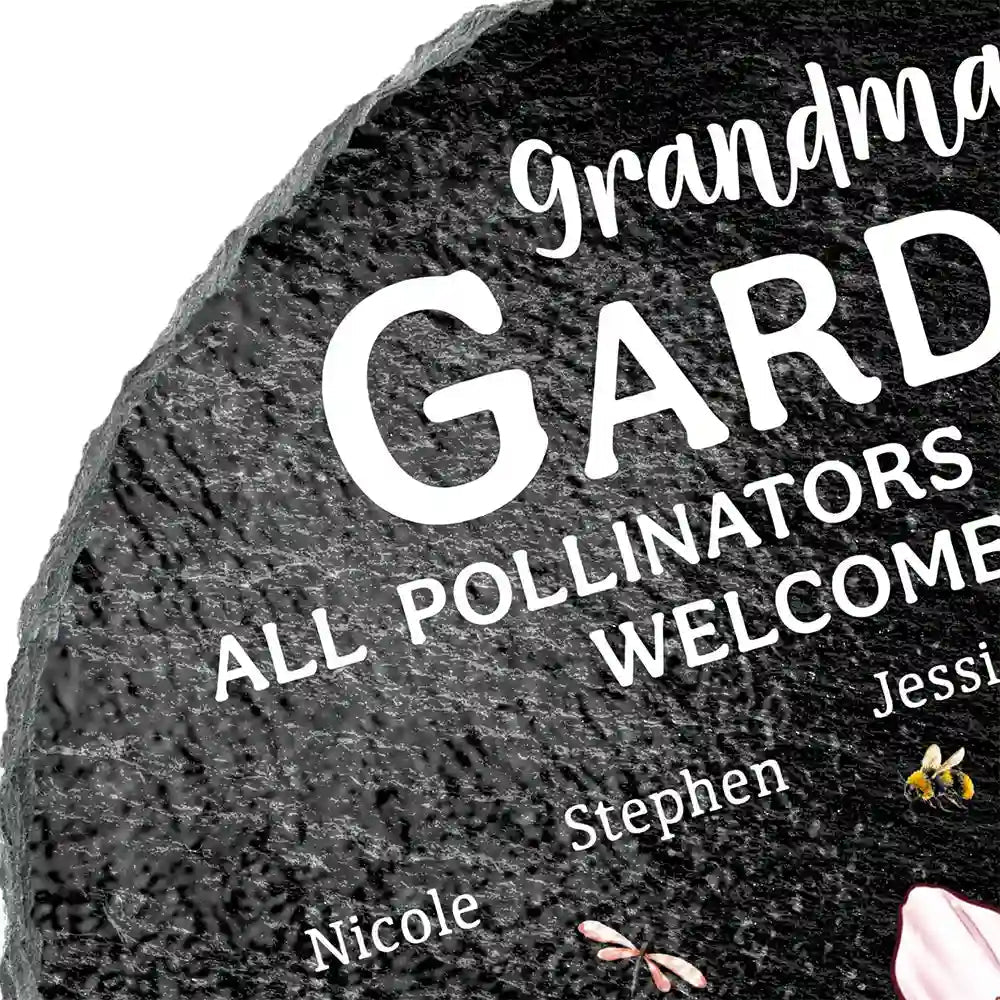 “Grandma’s Garden: A Place for Pollinators & Grandkids” - Personalized Circle Memorial Garden Stone - Custom Gift for Family Lovers Memorial Garden Stone PopCulturePrints