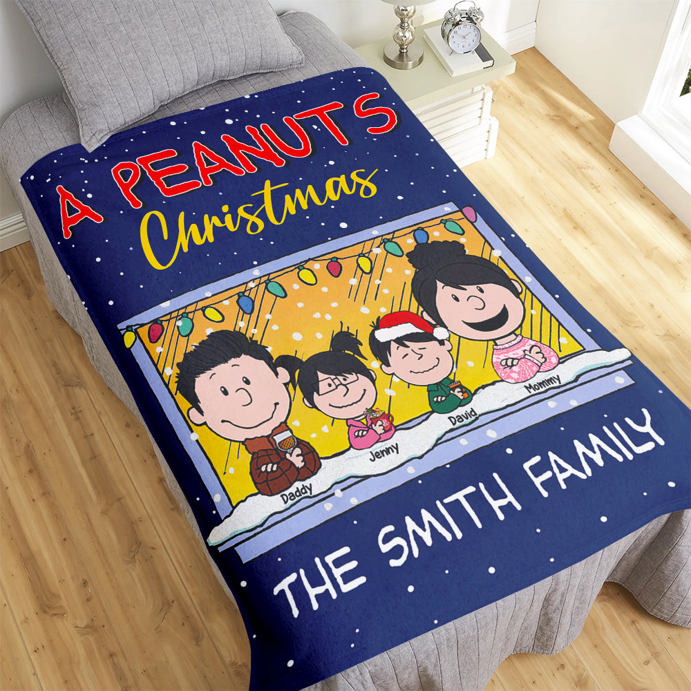 Custom Family Cartoon Christmas Blanket - Peanuts Style