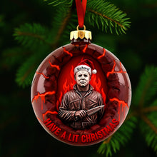 Load image into Gallery viewer, “Have a Lit Christmas!” - Horror Fire Christmas Ornament - Personalized Gift for Horror Fans Ornament PopCulturePrints
