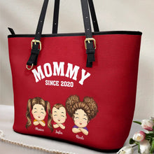 Load image into Gallery viewer, Grandma, the Heart of Our Family - Personalized Leather Tote Bag | Custom Gift for Mom &amp; Grandma Leather Tote Bag PopCulturePrints
