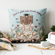 Load image into Gallery viewer, Just a Girl Who Loves Books - Personalized Reading Girl Pillow Pillow PopCulturePrints
