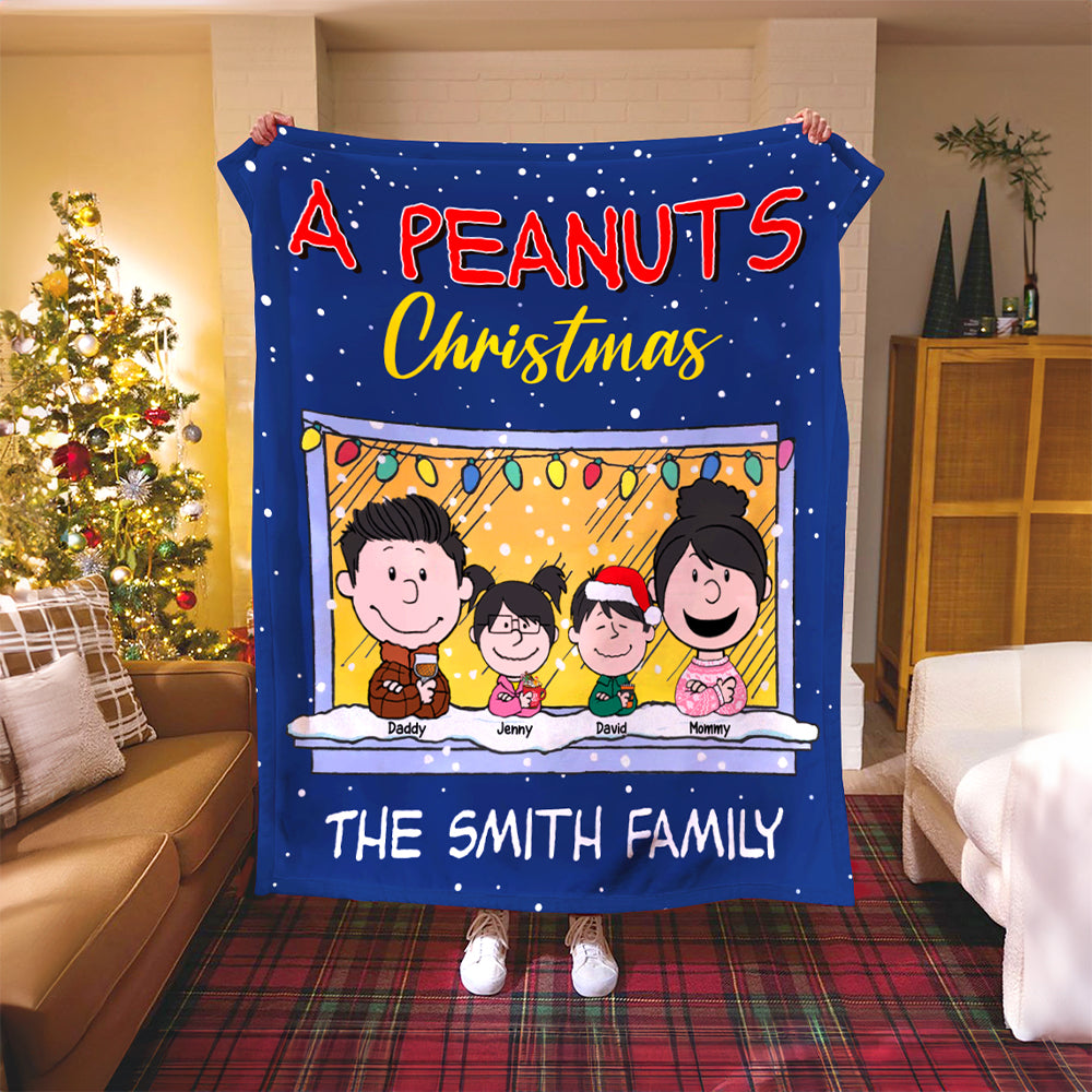 Custom Family Cartoon Christmas Blanket - Peanuts Style