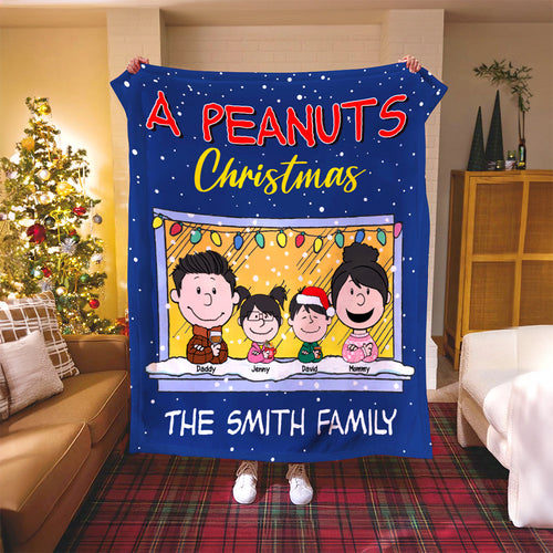 Custom Family Cartoon Christmas Blanket - Peanuts Style Blanket PopCulturePrints