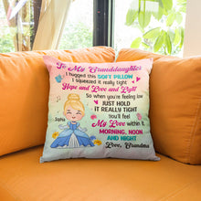 Load image into Gallery viewer, Personalized Princess Pillow for Granddaughter - Heartfelt Hug from Grandma Pillow PopCulturePrints
