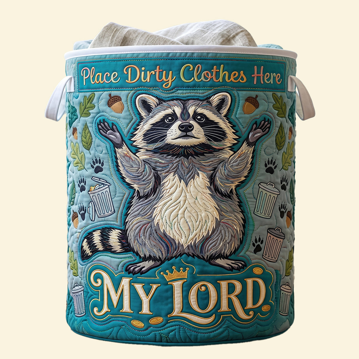 Adorable Raccoon Quilted Laundry Basket Personalized Gifts 03HUTN100726 Laundry Basket PopCulturePrints