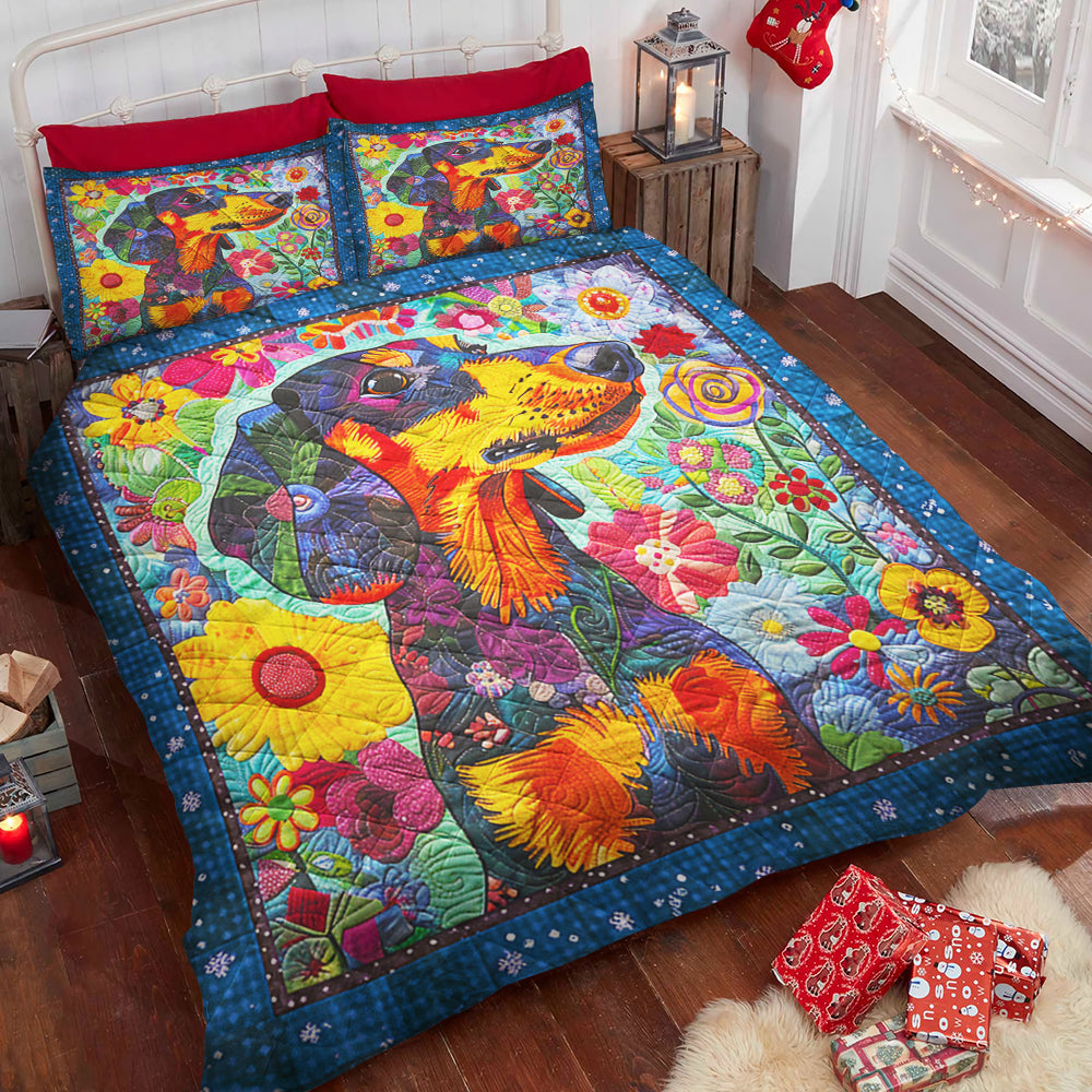 Festive Dachshund Christmas Quilt Bed Set - Perfect Gift for Dog Lovers Blanket PopCulturePrints