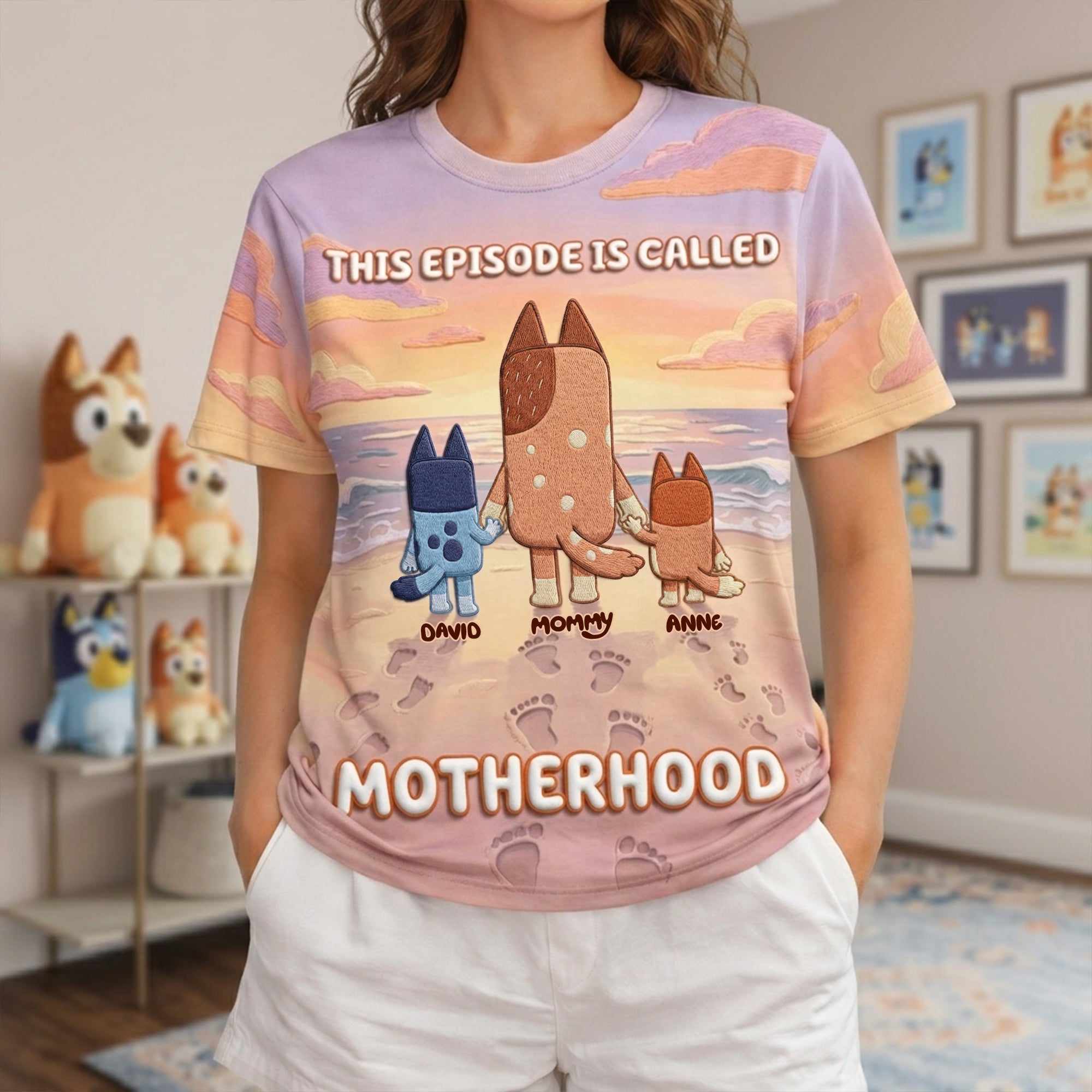 “This Episode is Called Motherhood” - Personalized Cute Puppy Mom and Kids Shirt for Moms AOP Products PopCulturePrints