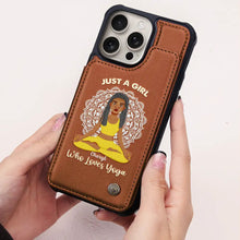 Load image into Gallery viewer, Just A Girl Who Loves Yoga - Personalized Leather Flip Wallet Phone Case Leather Flip Wallet Phone Case PopCulturePrints
