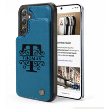 Load image into Gallery viewer, “Make It Personal: Keep Your Essentials Stylish” - Monogram Initial Personalized Leather Flip Wallet Phone Case - Gift for Anyone Who Loves Custom Style Leather Flip Wallet Phone Case PopCulturePrints
