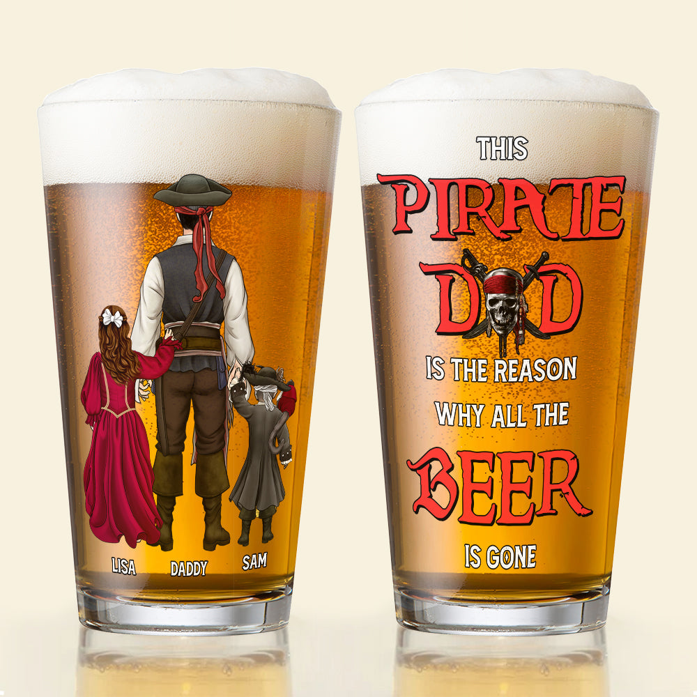 Custom Pirate Dad Beer Glass - Personalized Gift For Fathers Beer Glasses PopCulturePrints