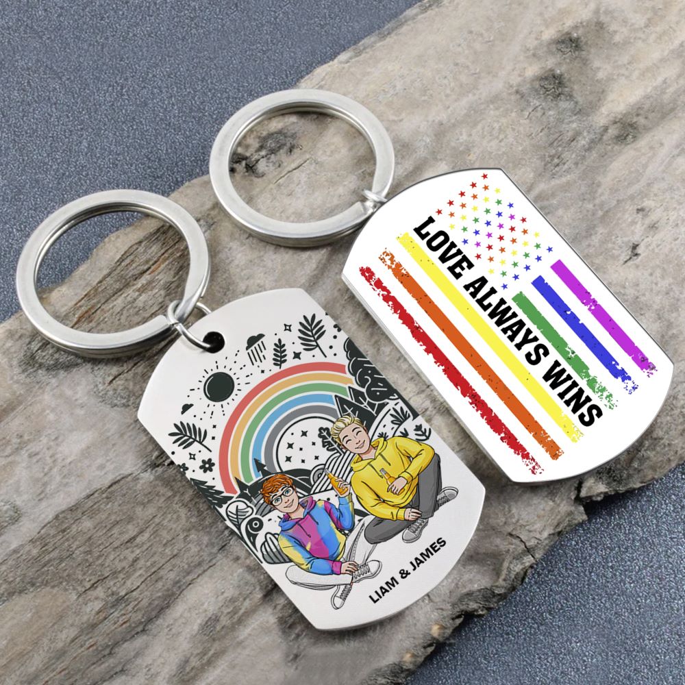 Personalized LGBT Couple Keychain - Love Always Wins Keychains PopCulturePrints
