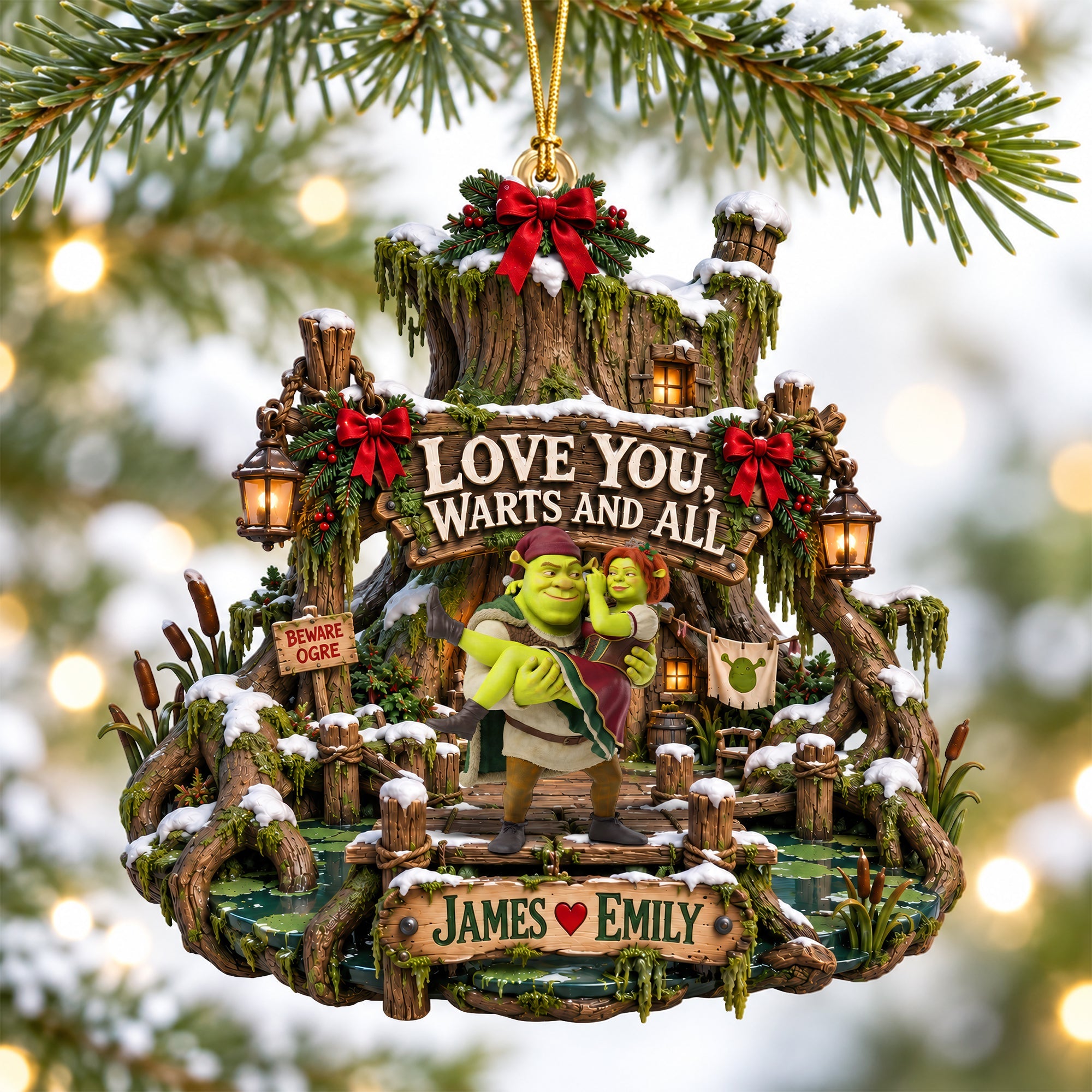 Love You, Warts And All - Personalized Christmas Ornament for Couples