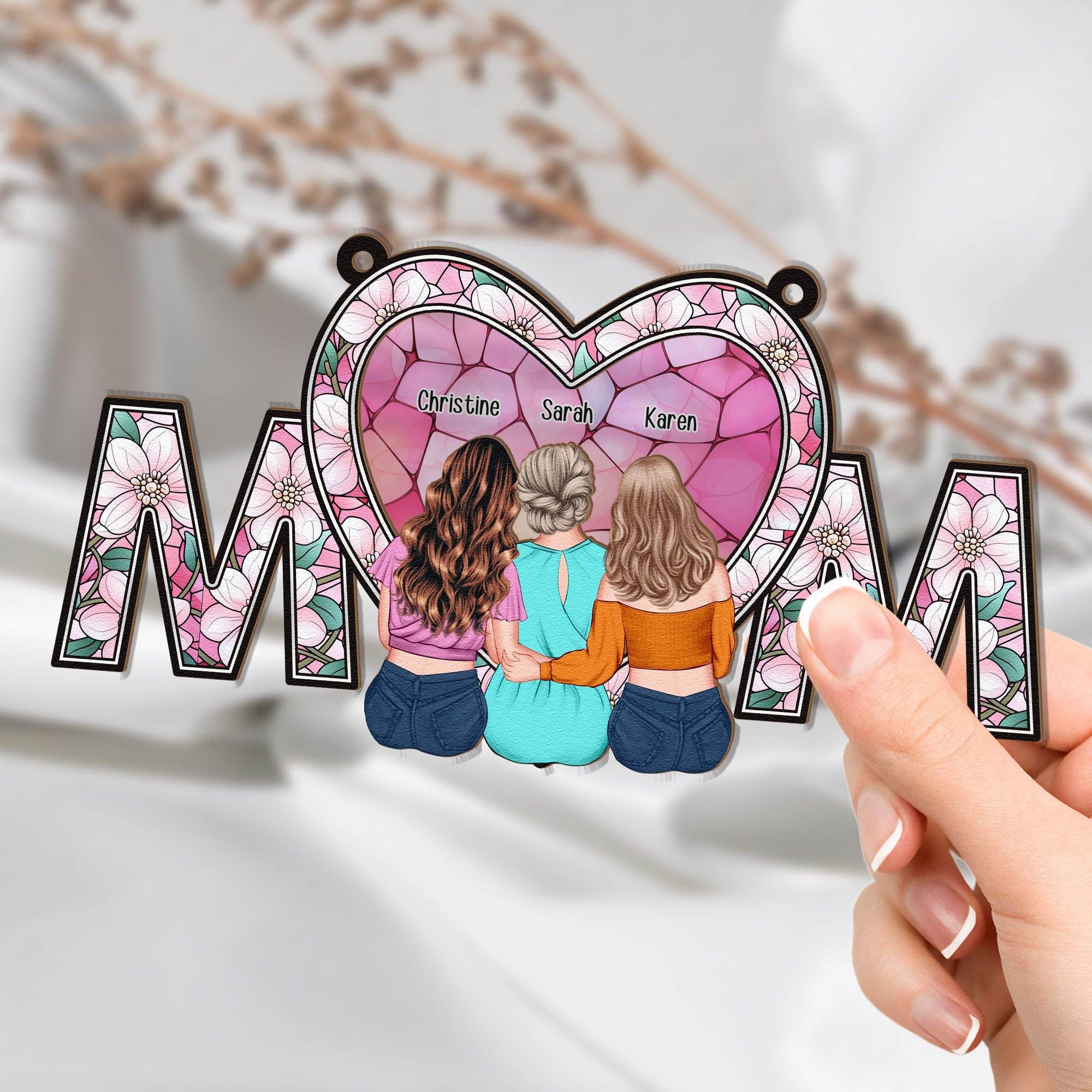 Heartfelt MOM Personalized Suncatcher - Custom Window Ornament Window Hanging Suncatcher Ornament PopCulturePrints