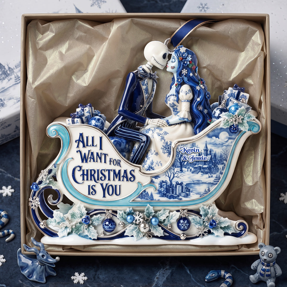 All I Want For Christmas Is You - Gothic Couple Toile de Jouy Christmas Ornament Ornament PopCulturePrints