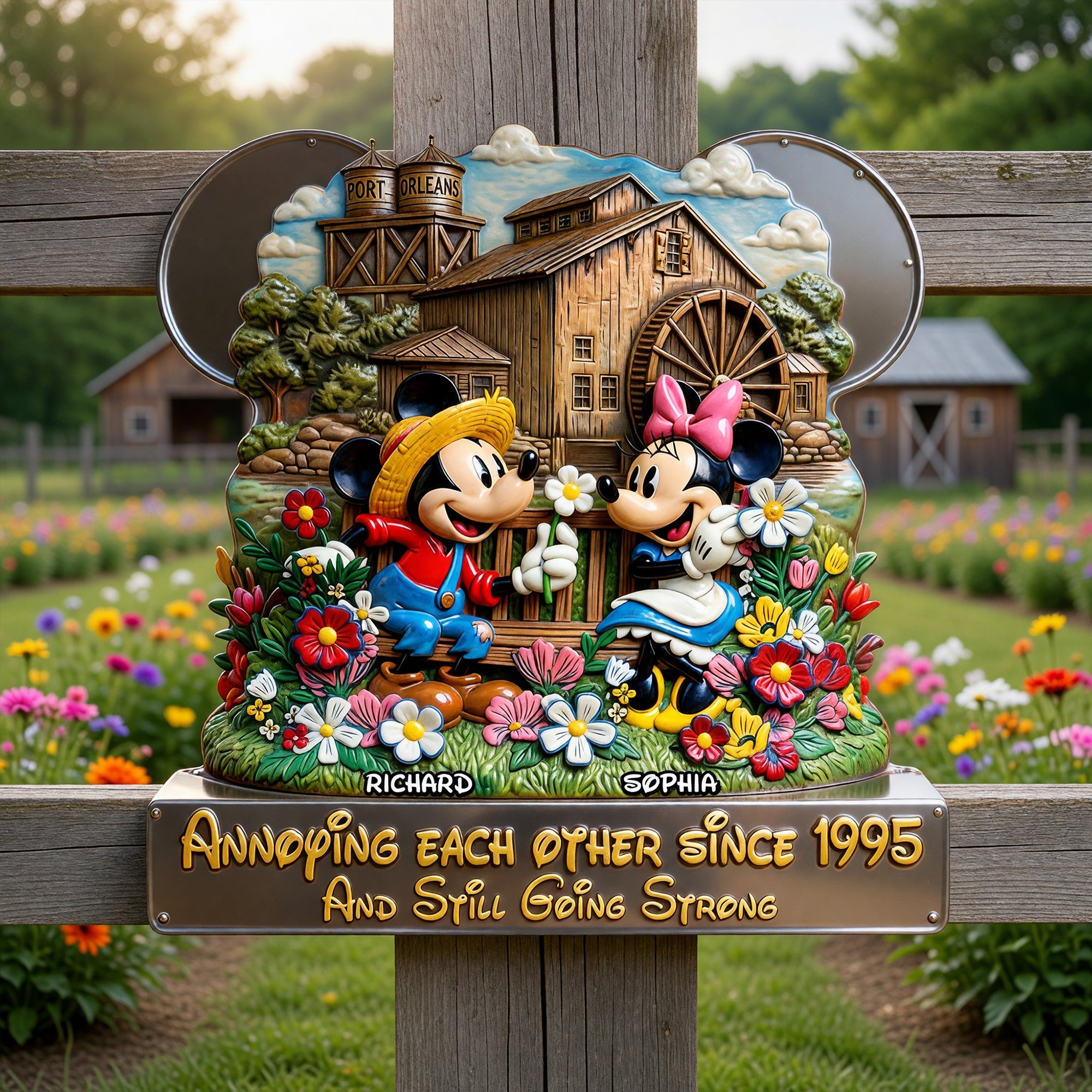 "Annoying Each Other Since 1995" - Lively Countryside Life Metal Sign - Personalized Gift for Couples