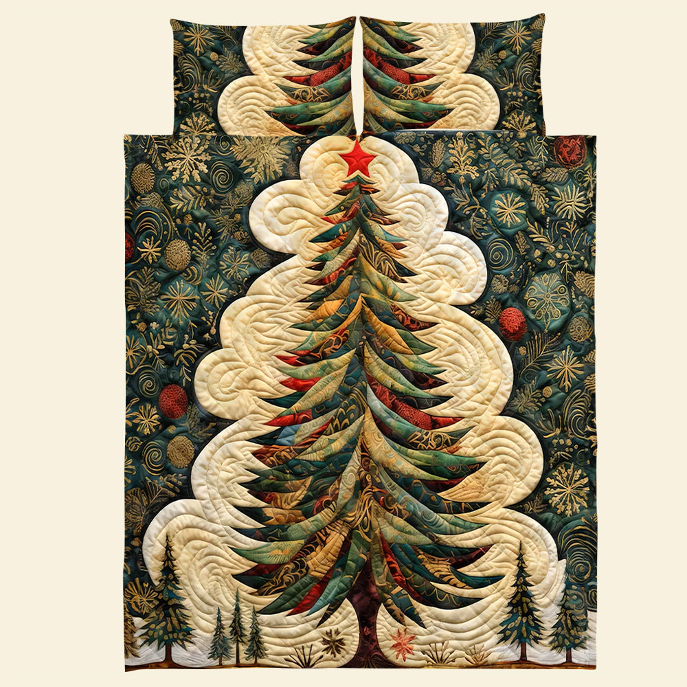 Elegant Festive Christmas Tree Quilt Set Blanket PopCulturePrints
