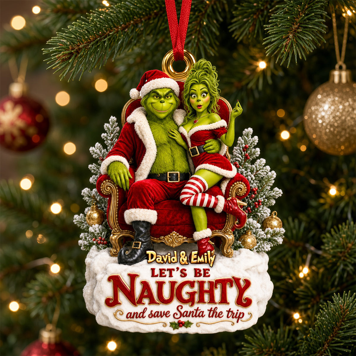 Let's Be Naughty Christmas Ornament - Personalized Gift for Couples
