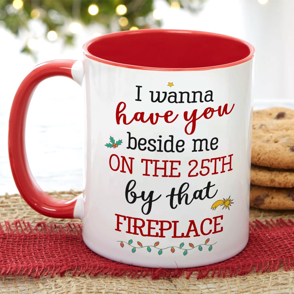 Personalized Christmas Couple Mug - Cozy Fireplace Edition