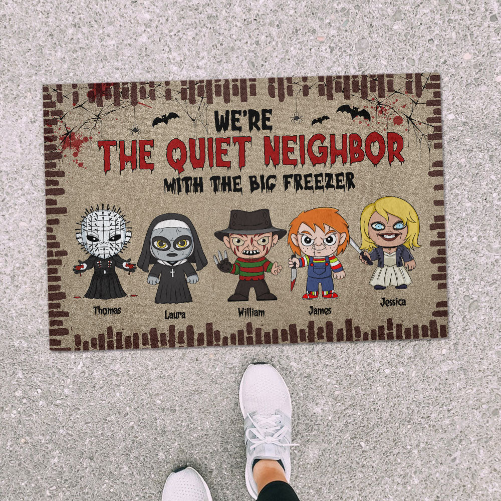 Personalized Horror Family Doormat - The Quiet Neighbor Doormat PopCulturePrints