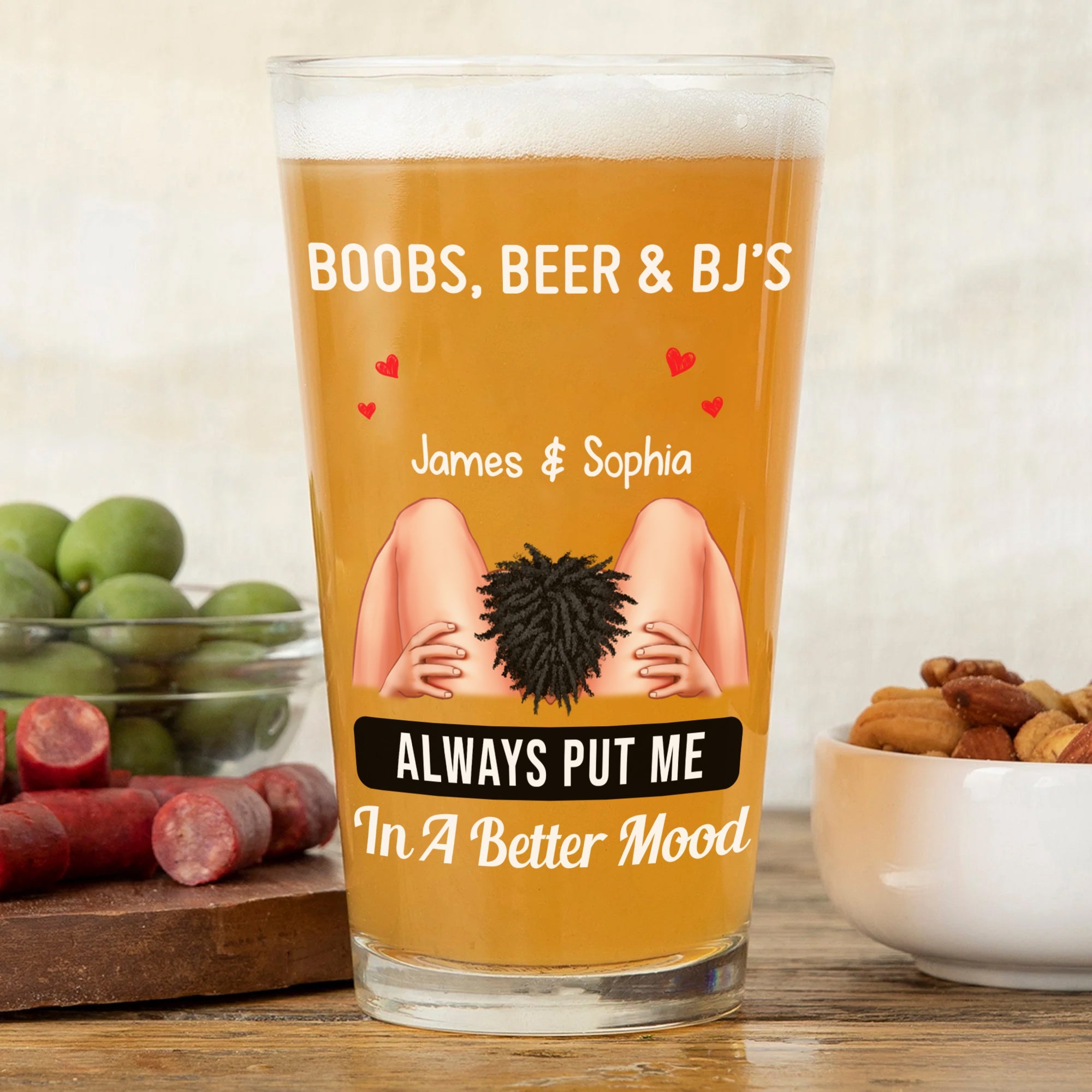 Personalized Boobs, Beer & BJ's Pint Glass