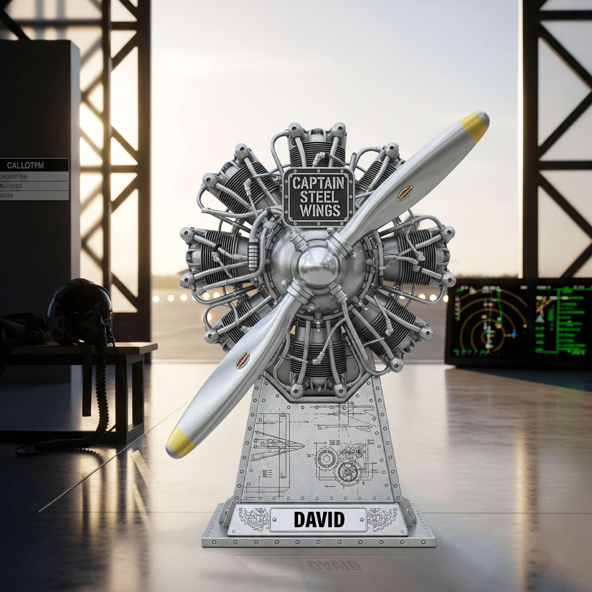 Captain Steel Wings: Personalize Your Own Radial Airplane Engine Acrylic Plaque - A One-of-a-Kind Gift for Pilots and Aviation Enthusiasts Shaped Plaques PopCulturePrints