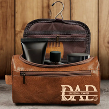 Load image into Gallery viewer, Dad, We Love You - Personalized Leather Toiletry Bag with Kids&#39; Names Leather Toiletry Bag PopCulturePrints
