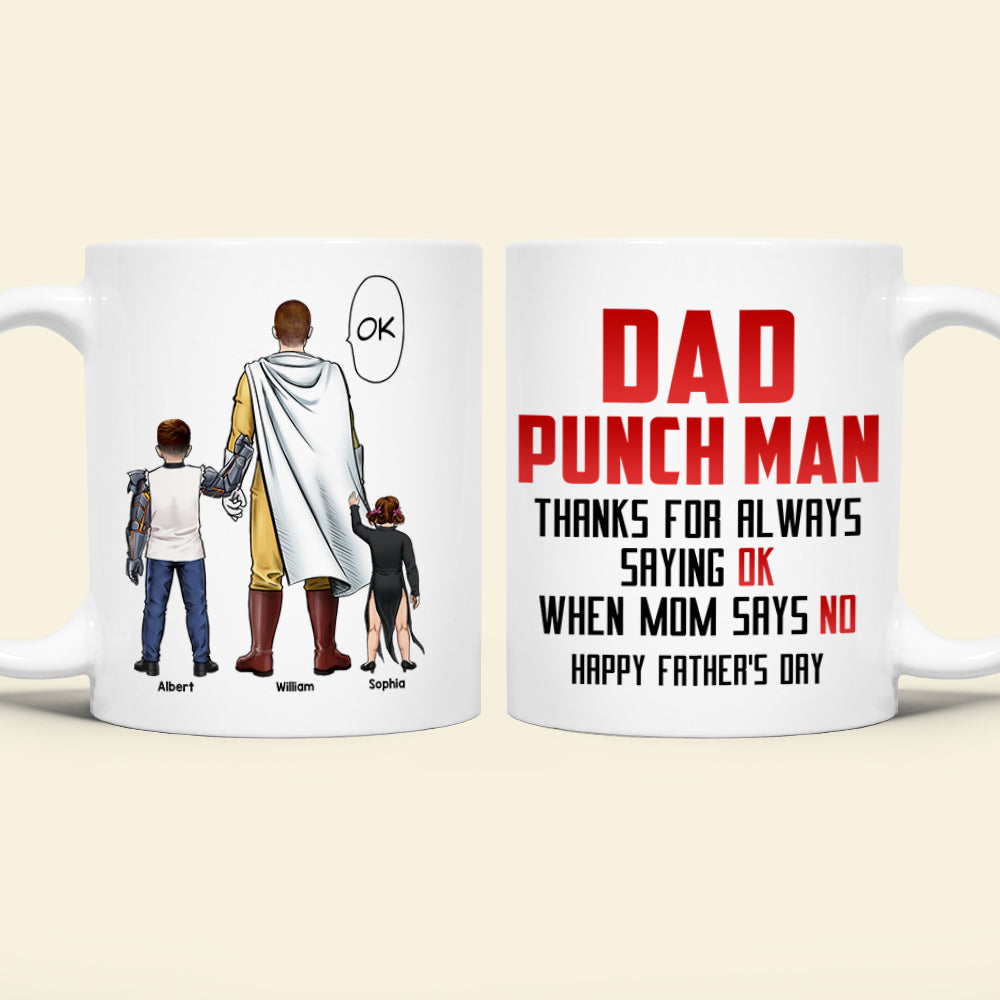 Dad Punch Man Personalized Coffee Mug - Funny Father's Day Gift Coffee Mug PopCulturePrints