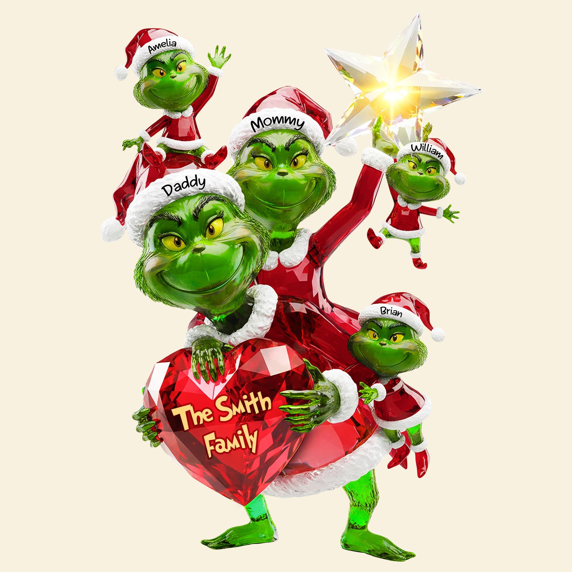 "Celebrate Your Family This Christmas!" - Personalized Green Monster Family Tree Topper - Custom Gifts for Everyone Ornament PopCulturePrints