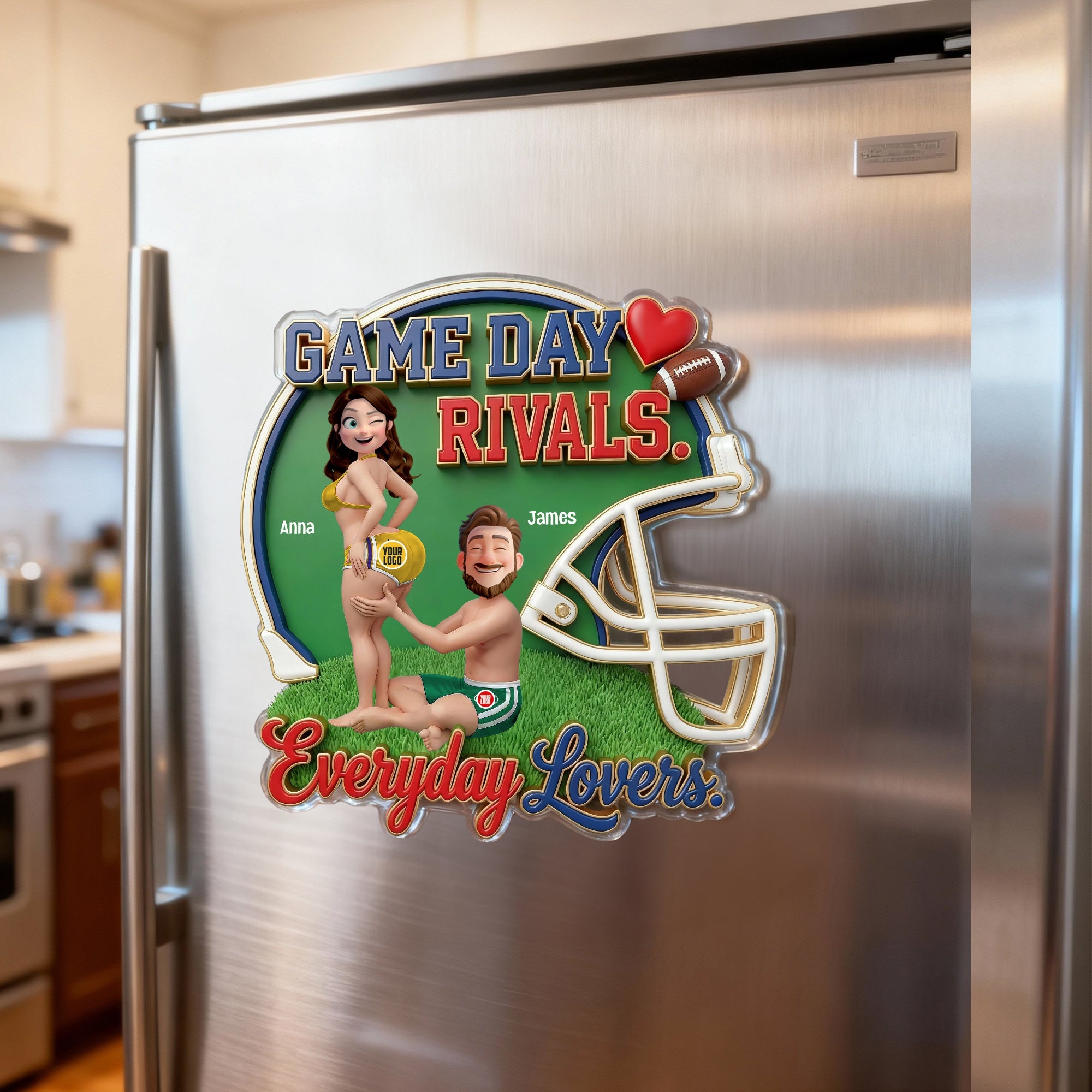 Game Day Rivals Couple Fridge Magnet - Custom Personalized Gift for Sporty Couples Fridge Magnet PopCulturePrints