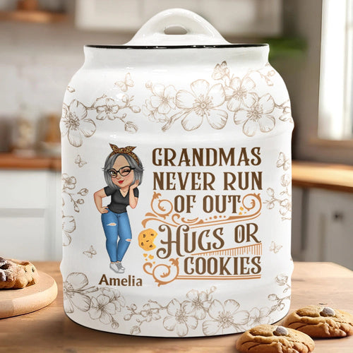 Grandmas Never Run Out Of Hugs Or Cookies - Custom Personalized Cookie Jar Cookie Jar PopCulturePrints