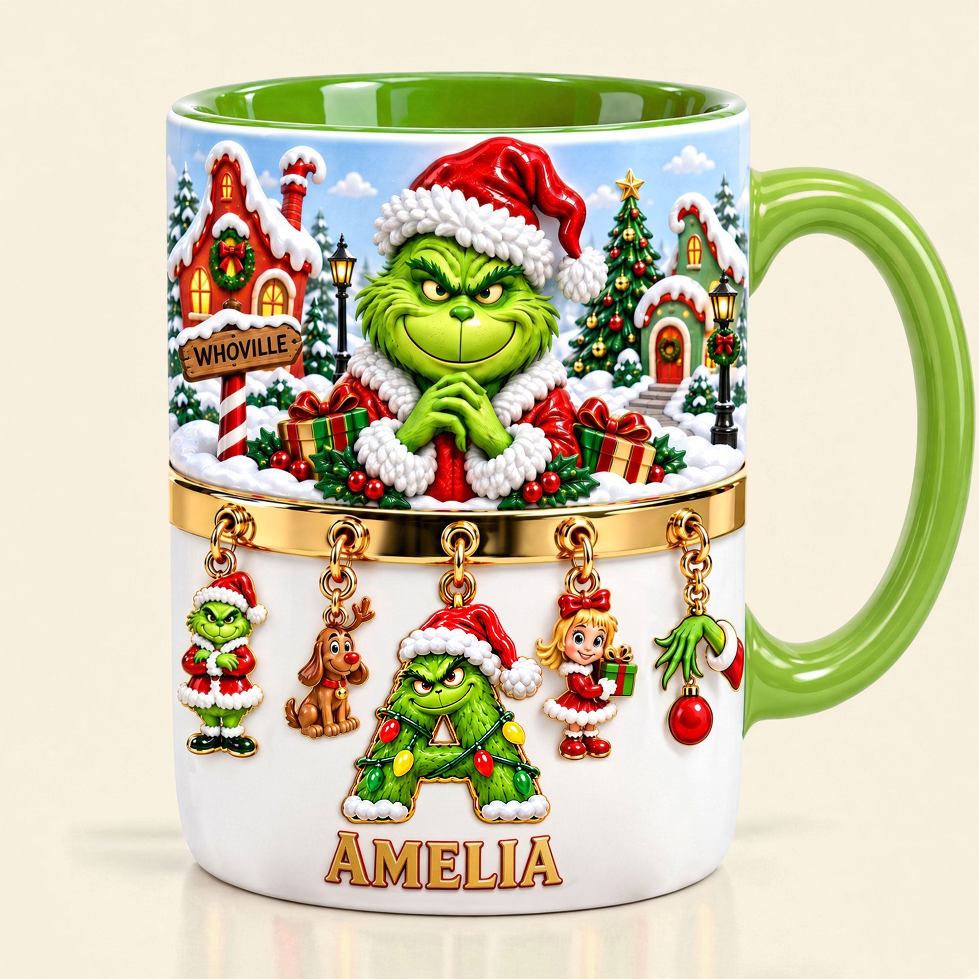 Holiday Mischief: Grinch Inspired Personalized Accent Mug - Ideal Christmas Gift for Friends and Family Coffee Mug PopCulturePrints