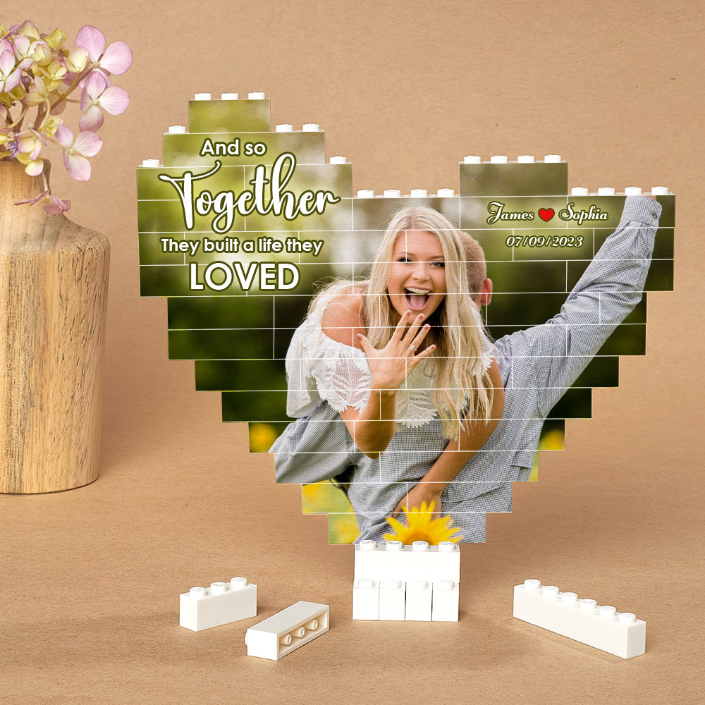 Custom Heart-Shaped Building Block Puzzle for Couples - A Life Built on Love Building Blocks PopCulturePrints