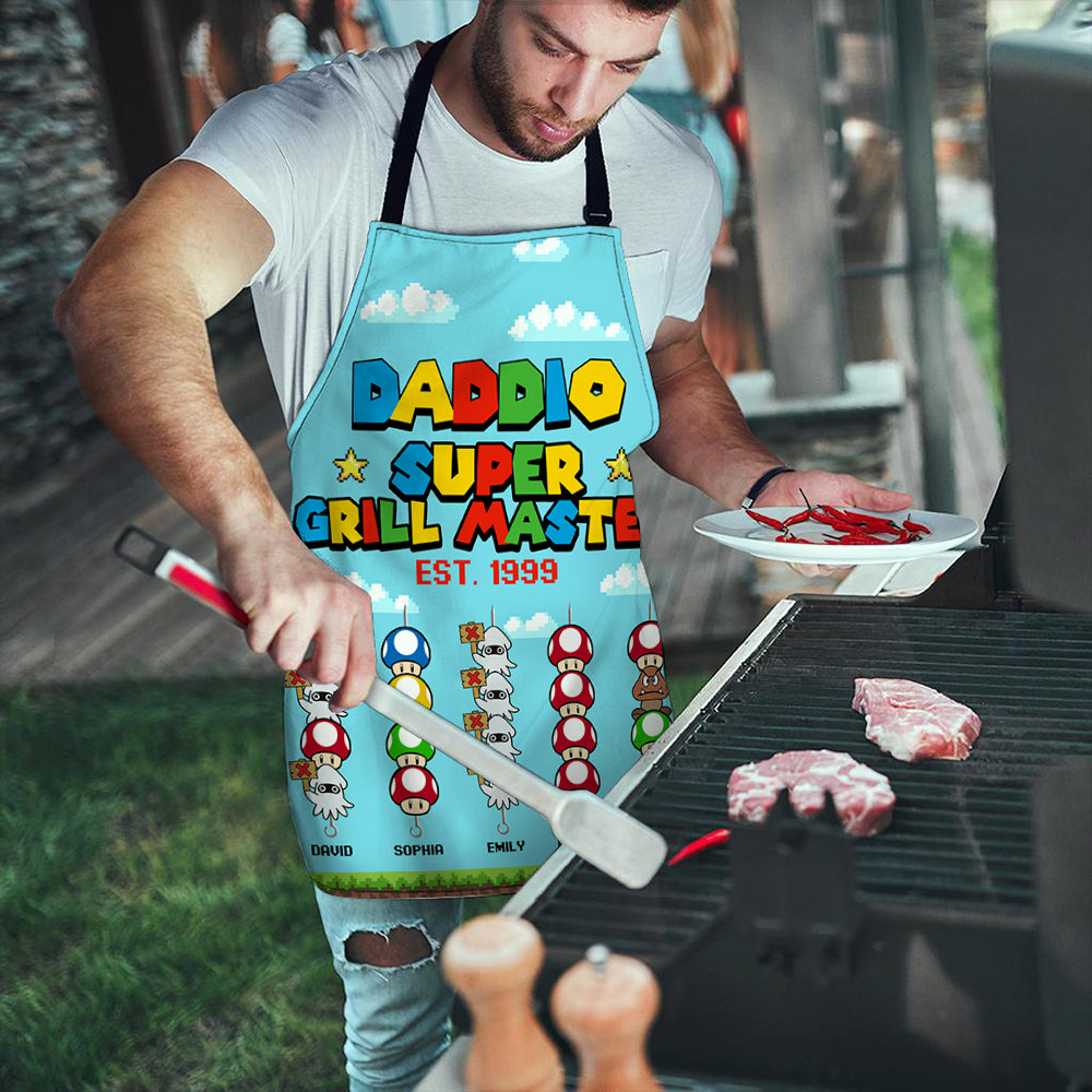 Personalized Super Dad Grill Master Apron - Custom Father's Day Gift Aprons PopCulturePrints