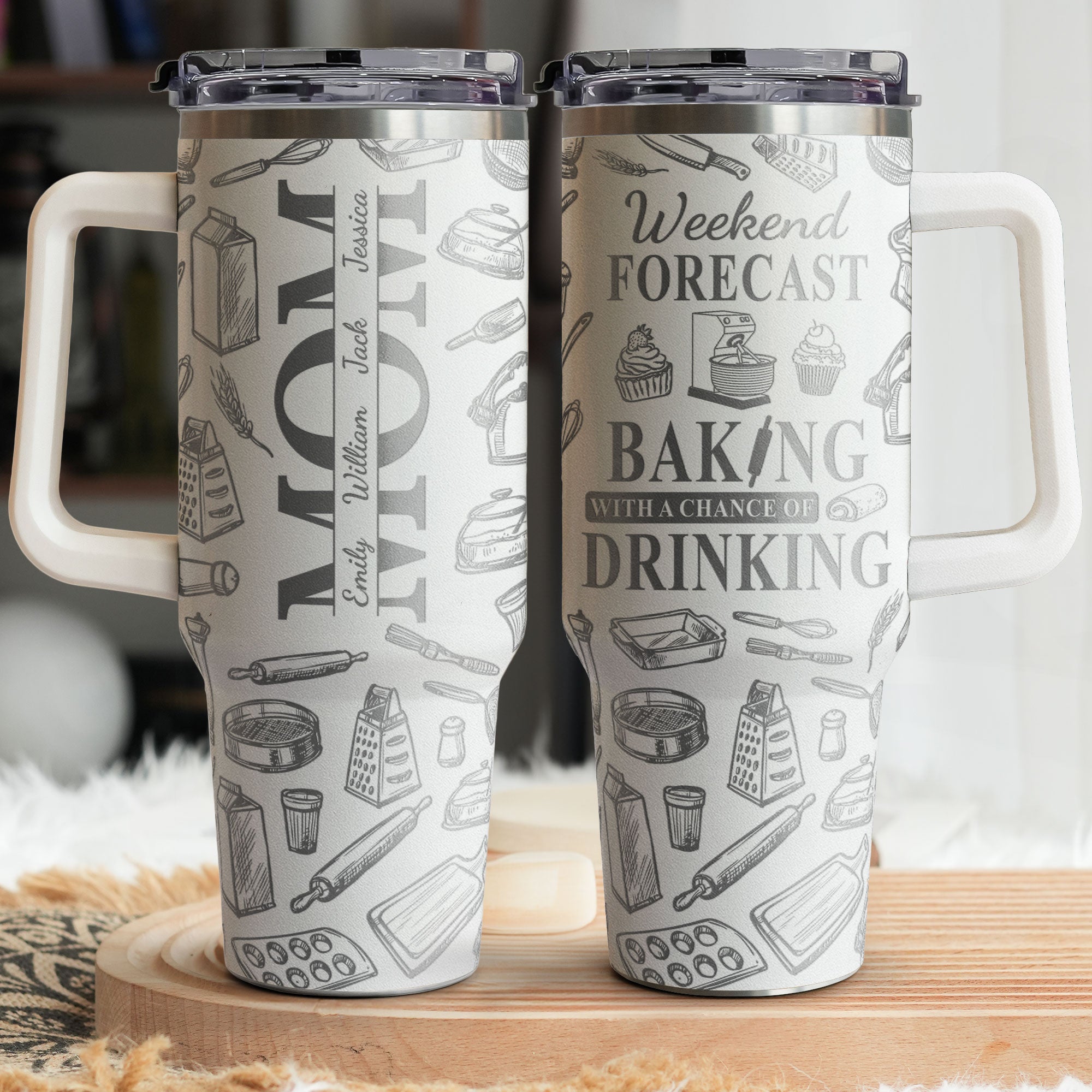 Weekend Forecast: Baking With A Chance Of Drinking - Personalized Engraved 40oz Tumbler for Moms and Grandmas Engraved 40oz Tumbler PopCulturePrints