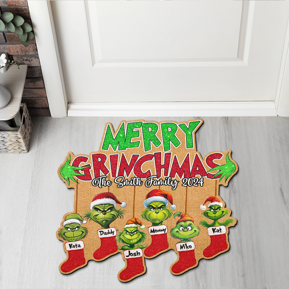 Custom Grinch Family Christmas Doormat 2024